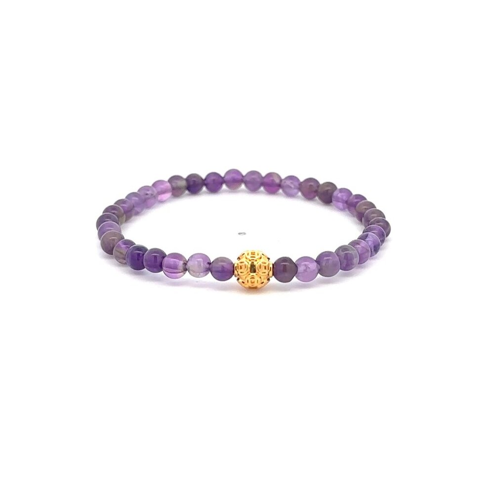 18K Gold Money Coin Ball Lucky Charm Bracelet Mini Gemstone Natural Amethyst 4mm